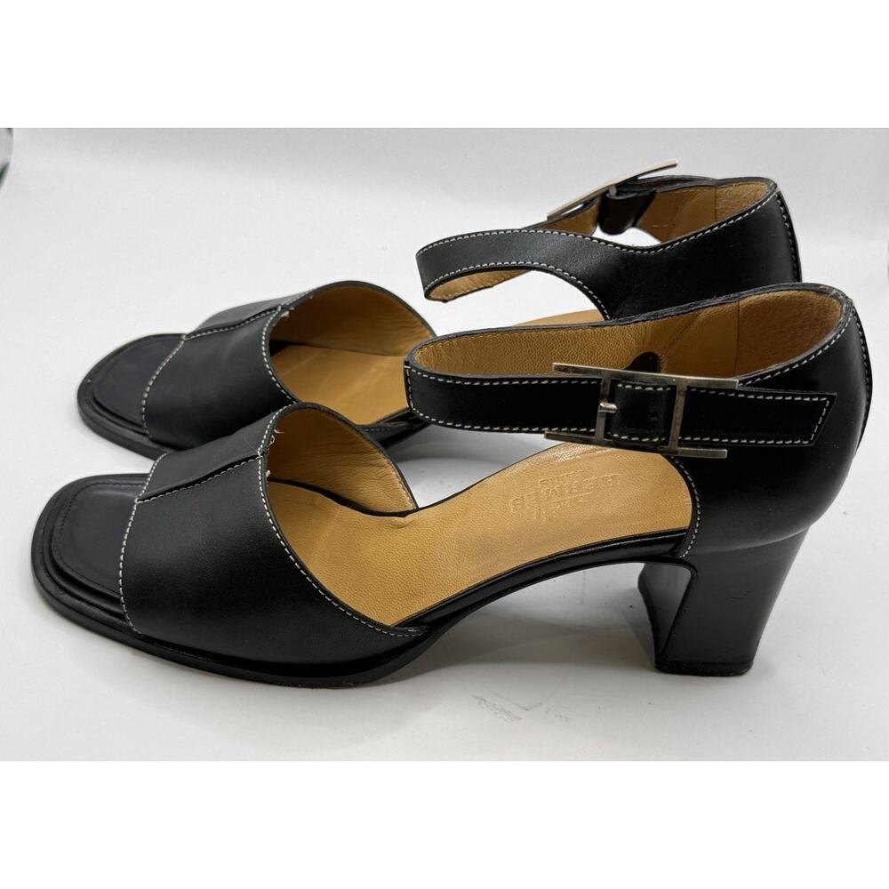Hermes Leather Blocked Heel Sandals Black Sz 35.5 US 5.5 No Box